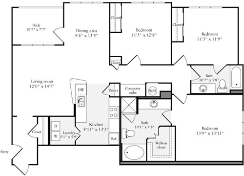 3 beds, 2 baths, 1,493 sqft, $4,465, Unit 0124