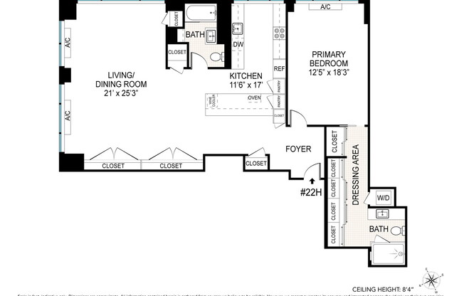 1 bed, 2 baths, 1,208 sqft, $13,500, Unit 22H