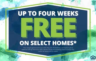 a blue and green sign that reads free on select homes