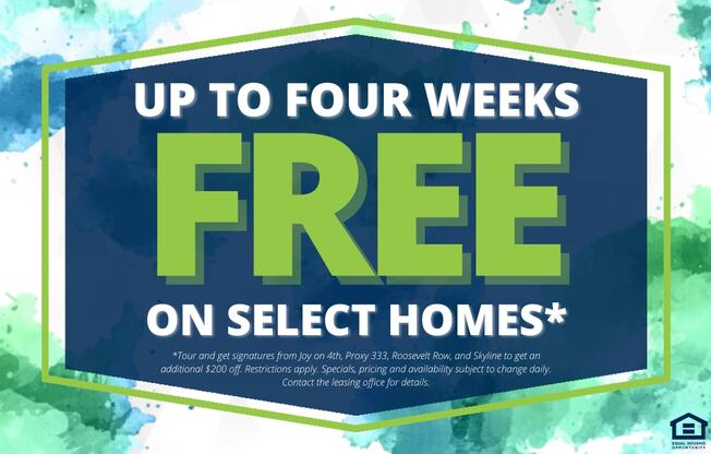 a blue and green sign that reads free on select homes