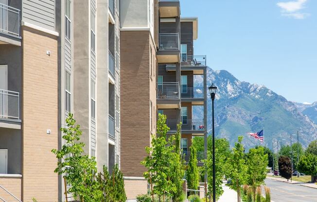 View of Arcadia Apartments in Front of Mountains