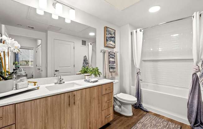 A bathroom with a white toilet, sink, and a mirror.
