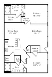 2 beds, 2 baths, 1,161 sqft, $1,399