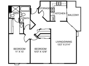 2 beds, 2 baths, 1,064 sqft, $1,675