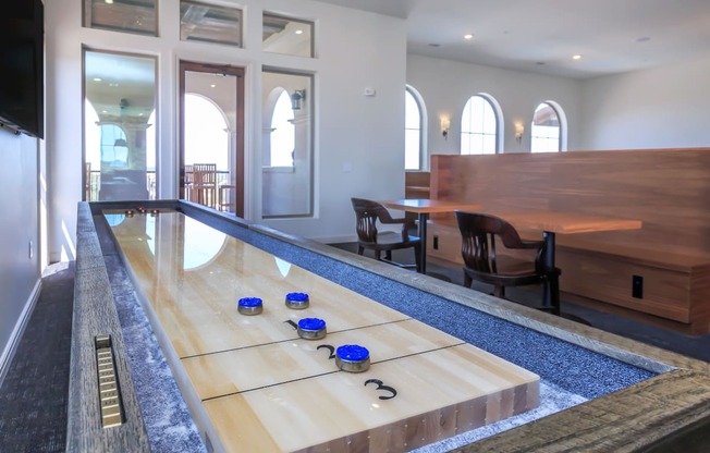 Resident lounge with shuffleboard