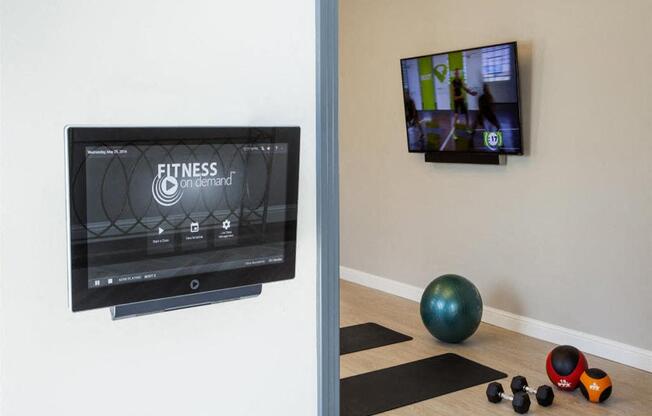 Fitness Center With Yoga/Stretch Area at Hancock Terrace Apartments, California
