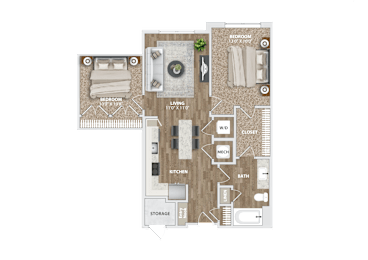 2 beds, 1 bath, 839 sqft, $1,744