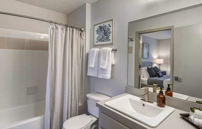 a bathroom with a sink and a toilet and a shower at Gwinnett Pointe, Norcross, GA, 30093