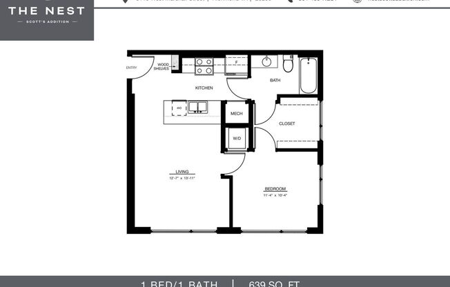 1 bed, 1 bath, 639 sqft, $1,509