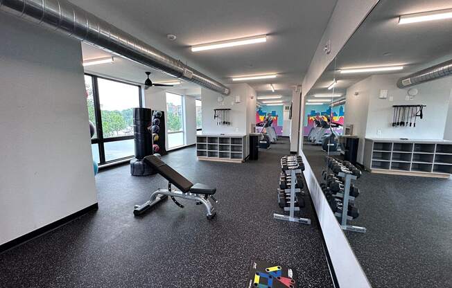 Modern gym with rows of cardio equipment.