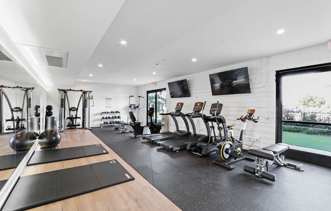 a home gym with treadmills and other exercise equipment
