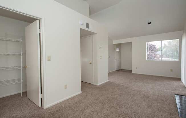 Autumn Oaks vacant studio living room and storage closets