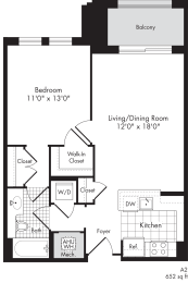 1 bed, 1 bath, 647 sqft, $2,112