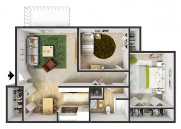 2 beds, 1 bath, 860 sqft, $1,040