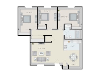 3 beds, 1 bath, 1,006 sqft, $1,200