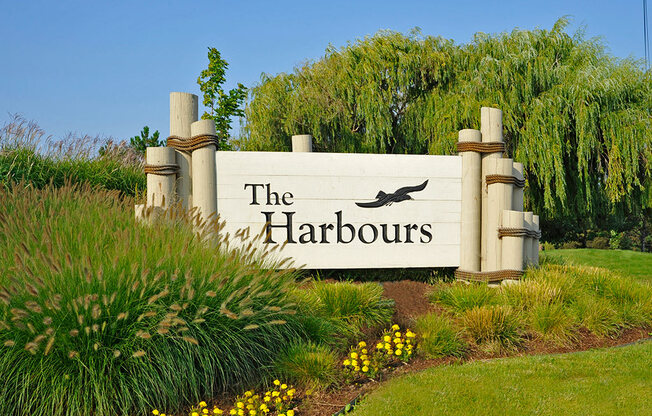 Entrance Sign at The Harbours Apartments, Clinton Twp, MI, 48038