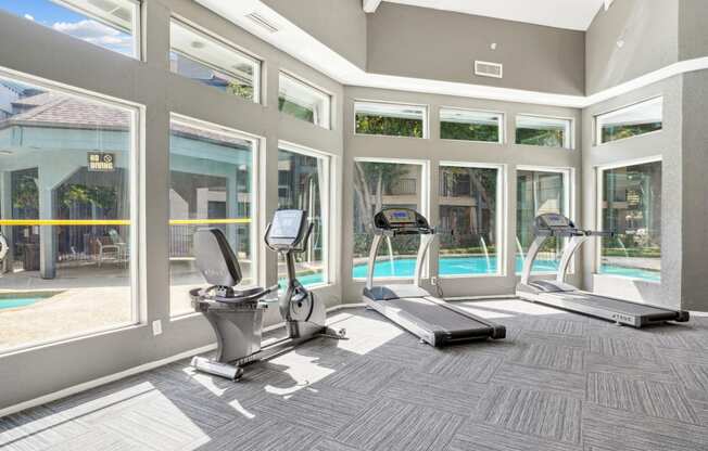 Cardio area of fitness center at Laurels of Sendera apartments in Arlington, TX