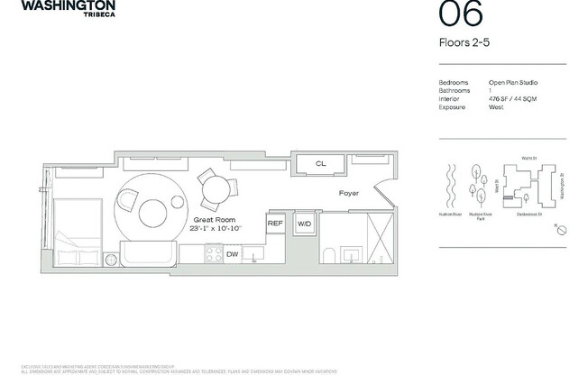 Studio, 1 bath, 476 sqft, $6,750, Unit 206