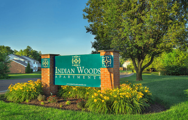 Sign outside of indian woods apartments in Evansville, IN