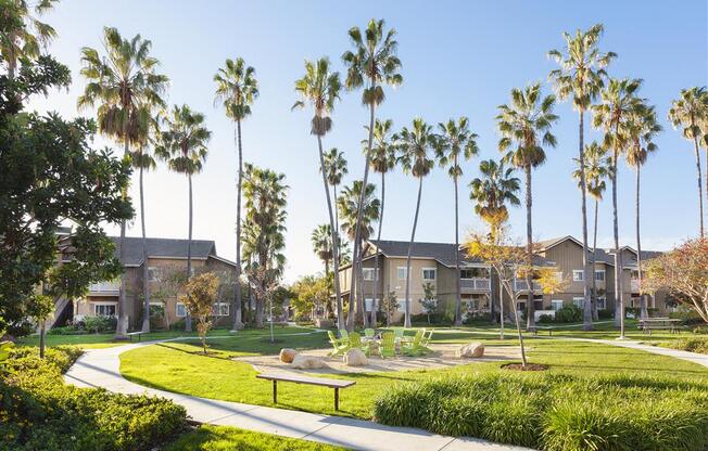 Green Spaces With Mature Plam Trees, at Sumida Gardens Apartments, California