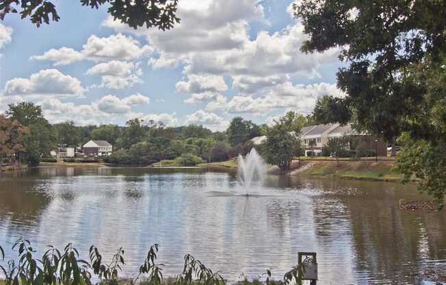 Lake with fountain at Lakecrest Apartments, PRG Real Estate Management, Greenville, SC, 29615