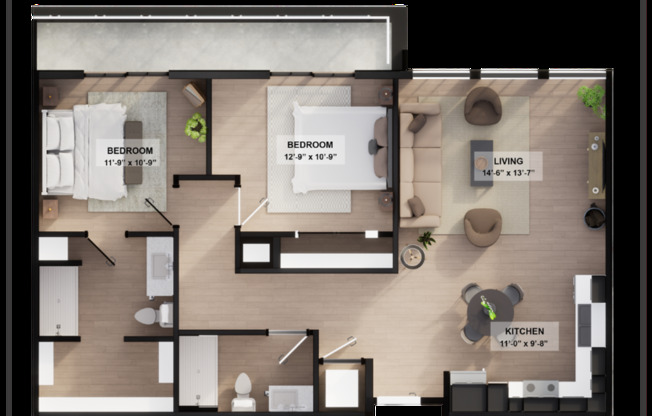 2 beds, 2 baths, 966 sqft, $2,000, Unit 433