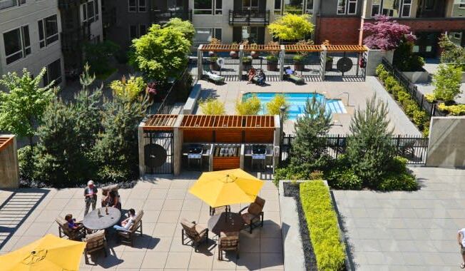 Overhead view of pool area