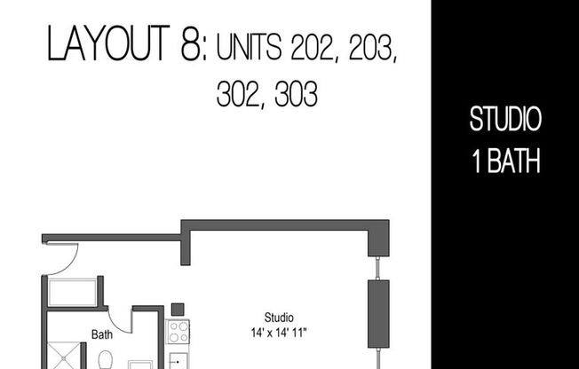 Studio, 1 bath, 396 sqft, $1,045, Unit 302