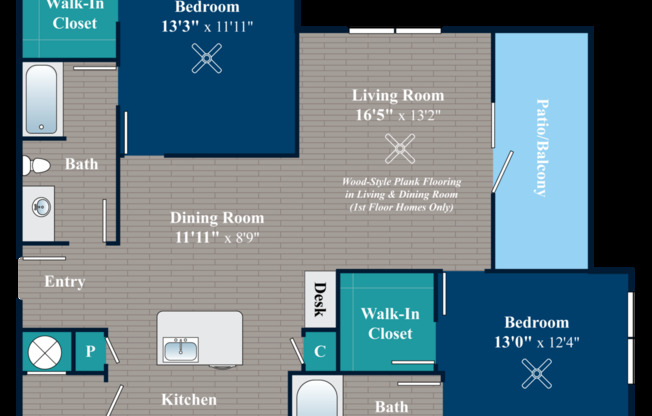 2 beds, 2 baths, 1,152 sqft, $1,696