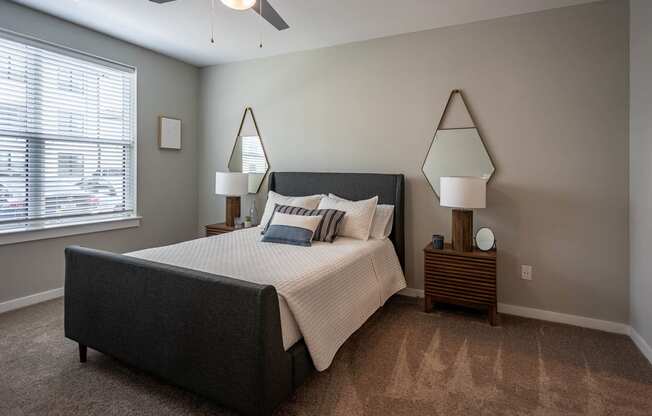 bedrooms with ceiling fans at the reserve at south coast apartments