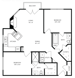 2 beds, 2 baths, 967 sqft, $1,699