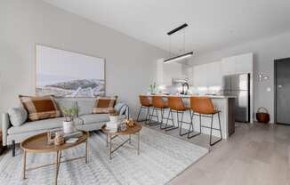 Living/ Kitchen area at TREO Apartments, Cleveland, OH