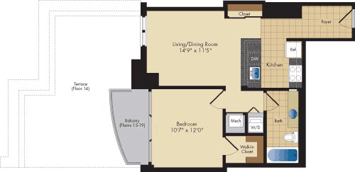 1 bed, 1 bath, 626 sqft, $2,580, Unit 1809