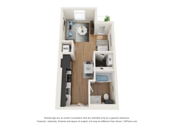 Studio, 1 bath, 490 sqft, $1,457