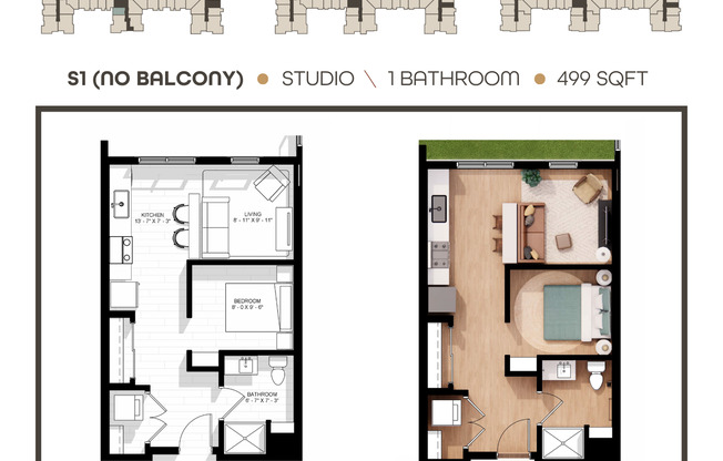 Studio, 1 bath, 499 sqft, $1,620, Unit 102