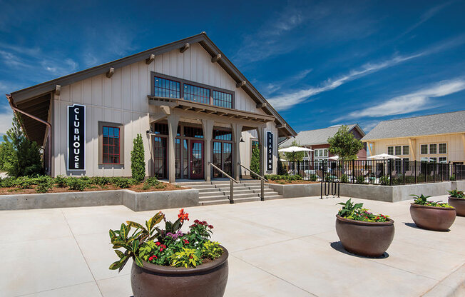 leasing office and clubhouse exterior view