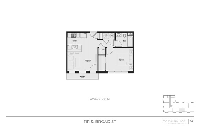 1 bed, 1 bath, 764 sqft, $1,900, Unit 604
