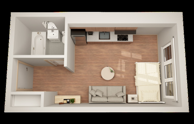 Studio, 1 bath, $1,295