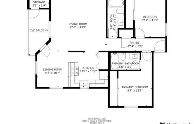 2 beds, 2 baths, 978 sqft, $1,695, Unit 305