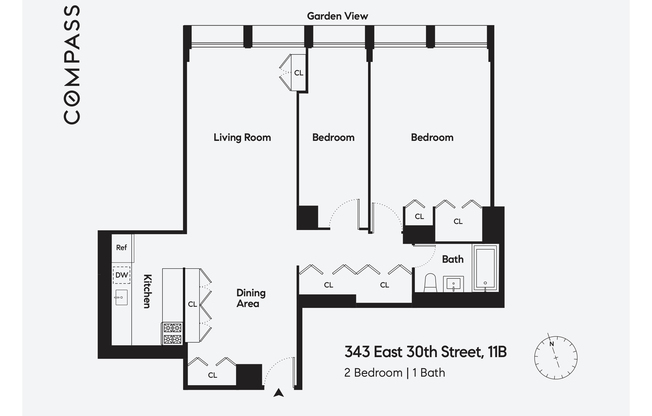 2 beds, 1 bath, 815 sqft, $4,600, Unit 11B