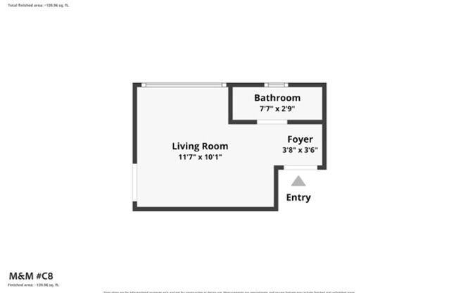 Studio, 1 bath, 172 sqft, $695, Unit C8