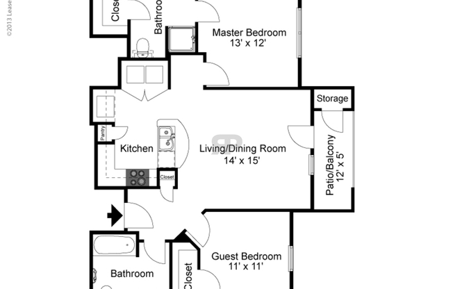 2 beds, 2 baths, 989 sqft, $1,388