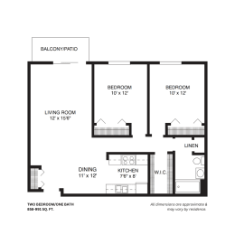 2 beds, 1 bath, 858 sqft, $1,285