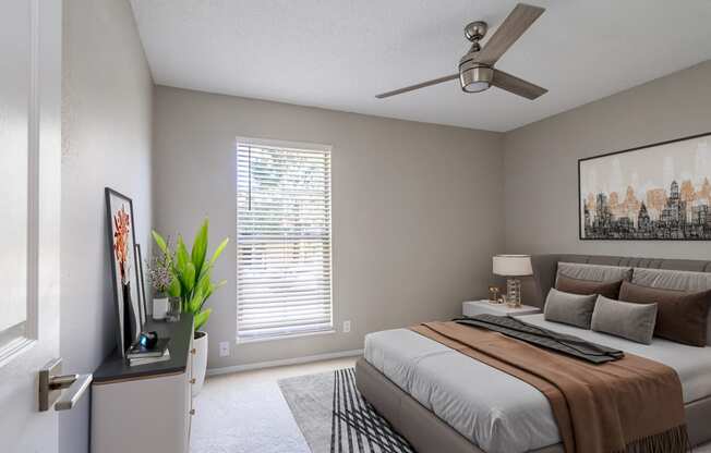 Bedroom with plush carpeting at Acacia Gardens, Albuquerque, NM, 87111