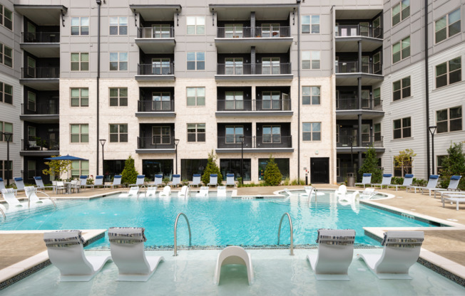 Pool area with lounge seating in the Shallow area