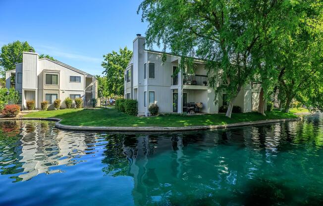 a small house in a pool of water