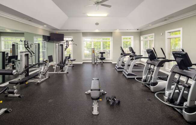 Cardio Machines In Gym at Abberly Place at White Oak Crossing Apartments, HHHunt Corporation, Garner