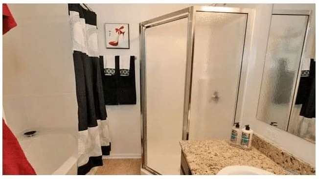 Main Bathroom with Shower at Village on the Lake Apartments, Spring Lake