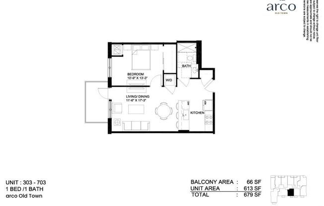 1 bed, 1 bath, 628 sqft, $3,100, Unit 1552-603