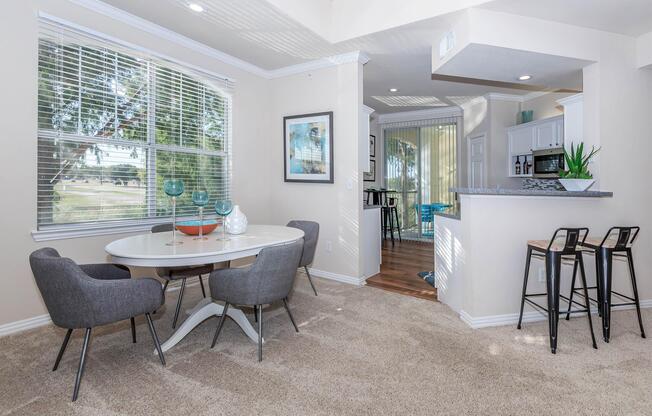 carpeted dining room